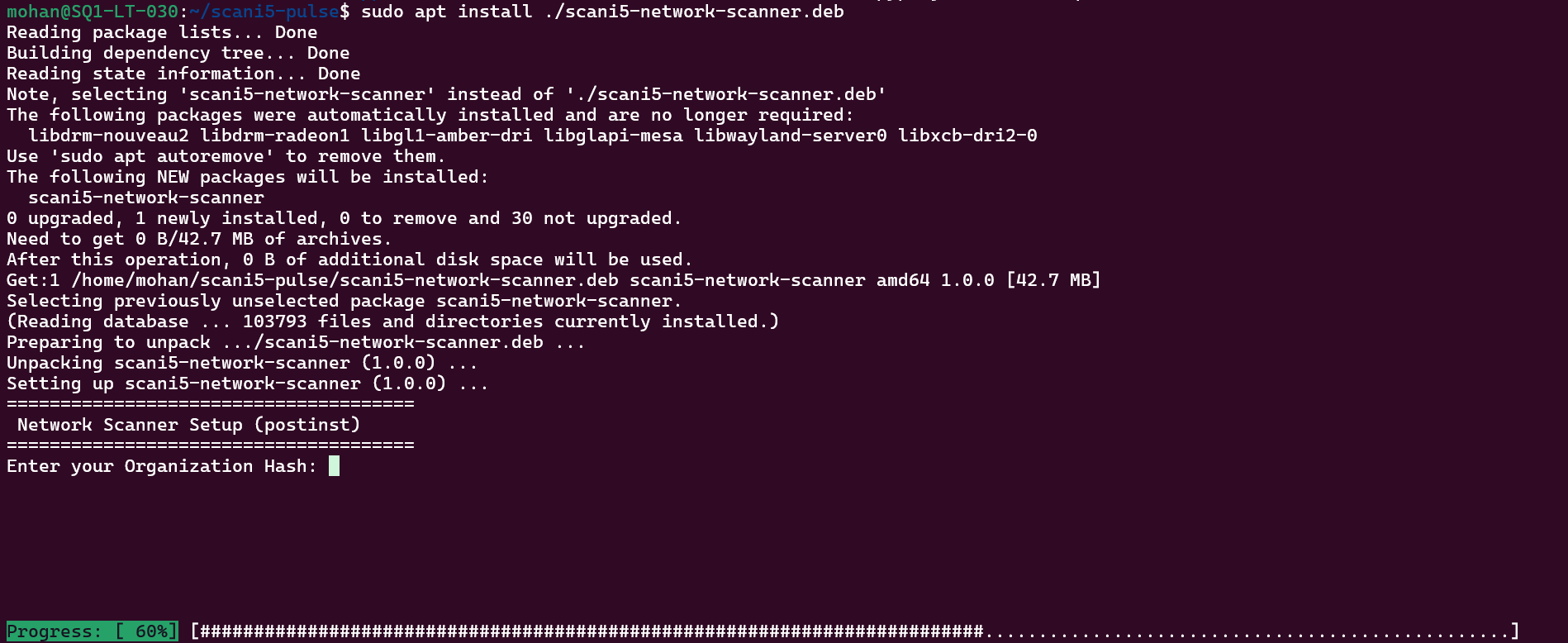 Figure 4: Organization Hash Prompt